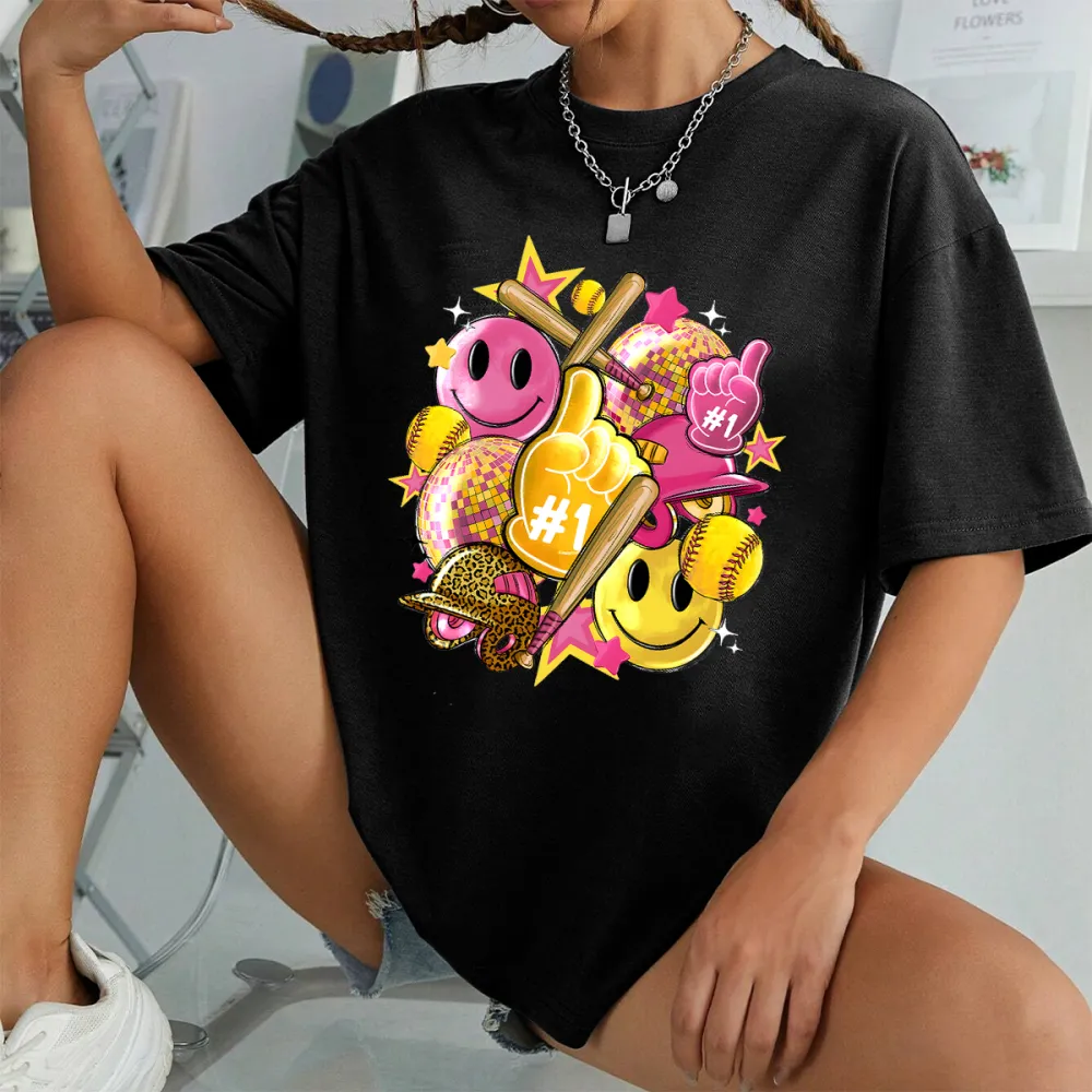 Baseball Opening Day Printed Round Neck Short Sleeve T-Shirt