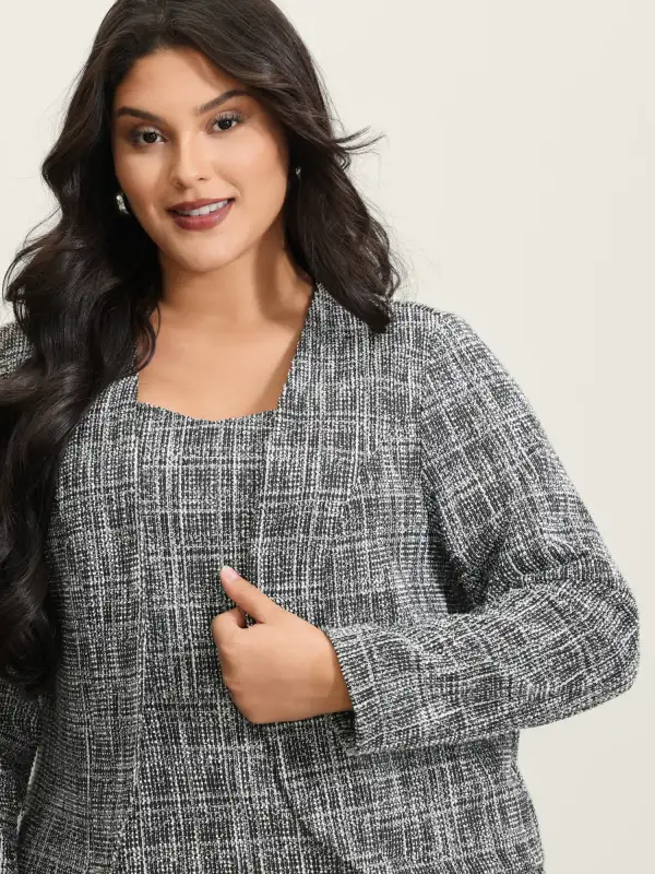 Tweed Open-Front Arc Hem Jacket