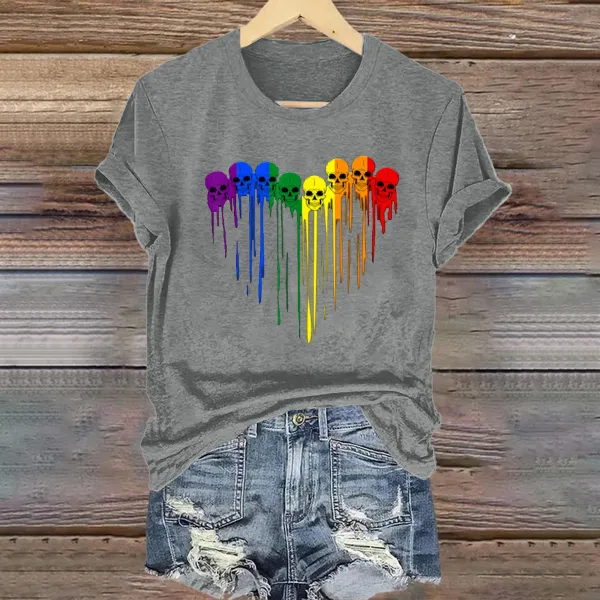 Women'S LGBT Gay Pride Skull Rainbow Heart LGBT Support T Shirt