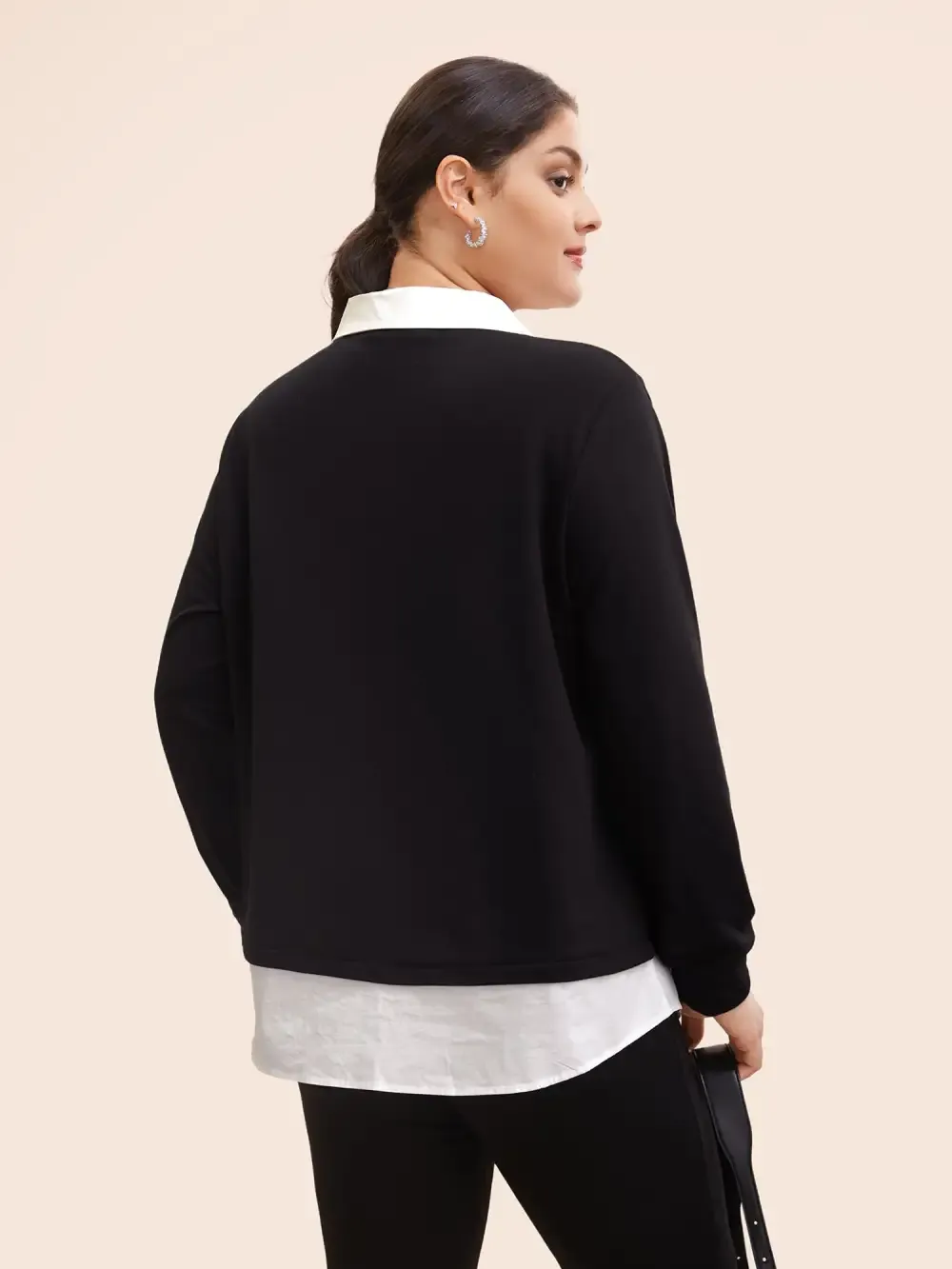 2-In-1 Shirt Collar Contrast Patchwork Sweatshirt