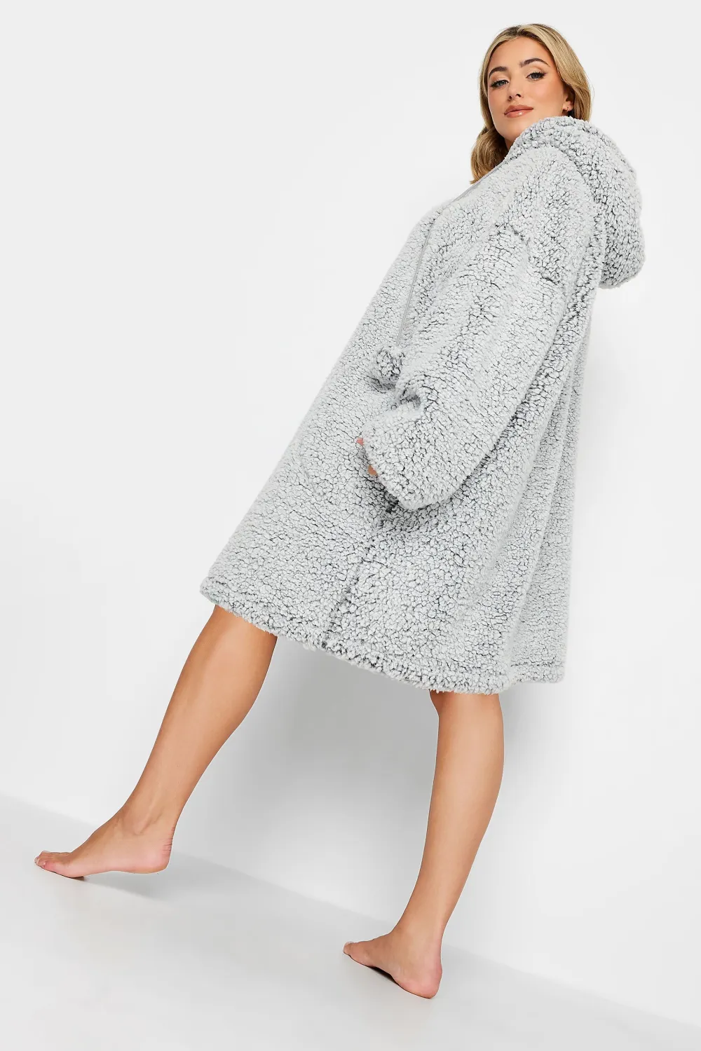 YOURS Curve Light Blue Teddy Drawstring Snuggle Hoodie