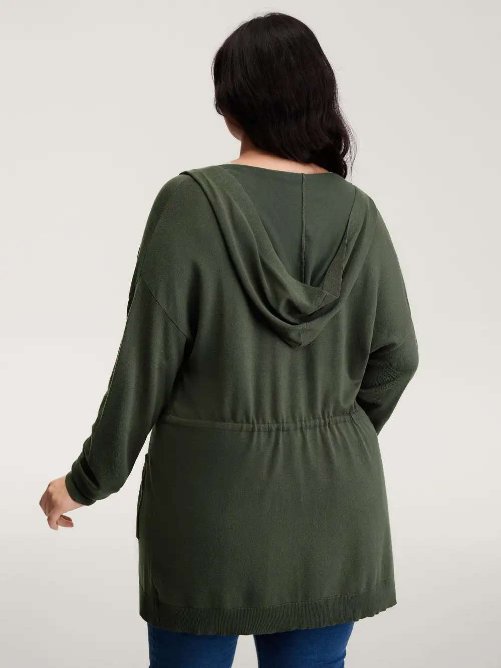 Hooded Drawstring Waist Pockets Knit Cardigan