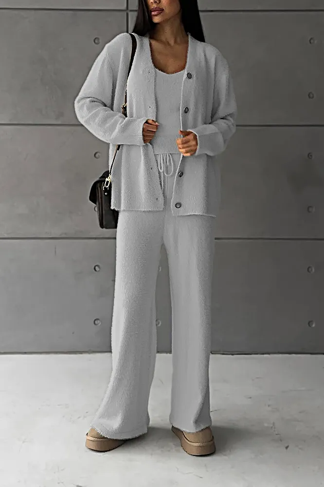 Women's Solid Color Warm Tank Top Pants 3-Piece Set Pants