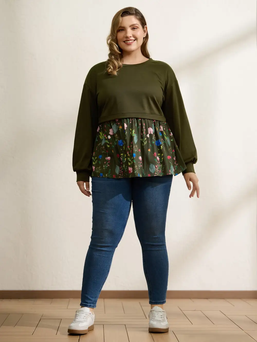 Rayon Floral Print Contrast Sweatshirt