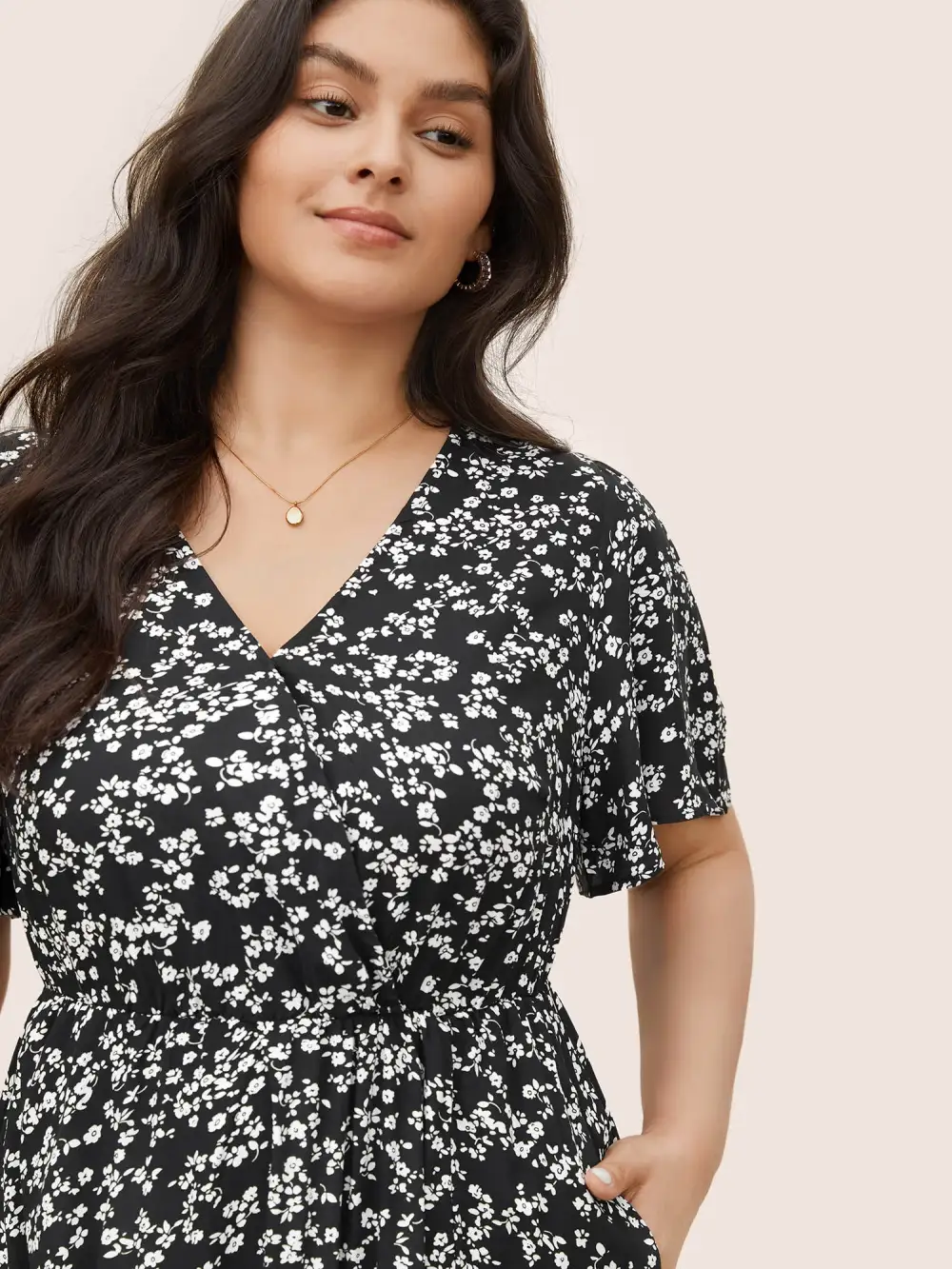 Bloom Dress - Flutter Sleeve Ditsy Floral Pocket Split Maxi Dress