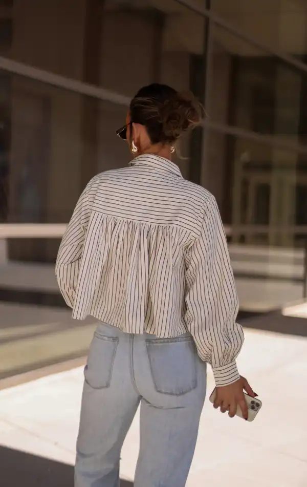 Pleated Striped Button Down