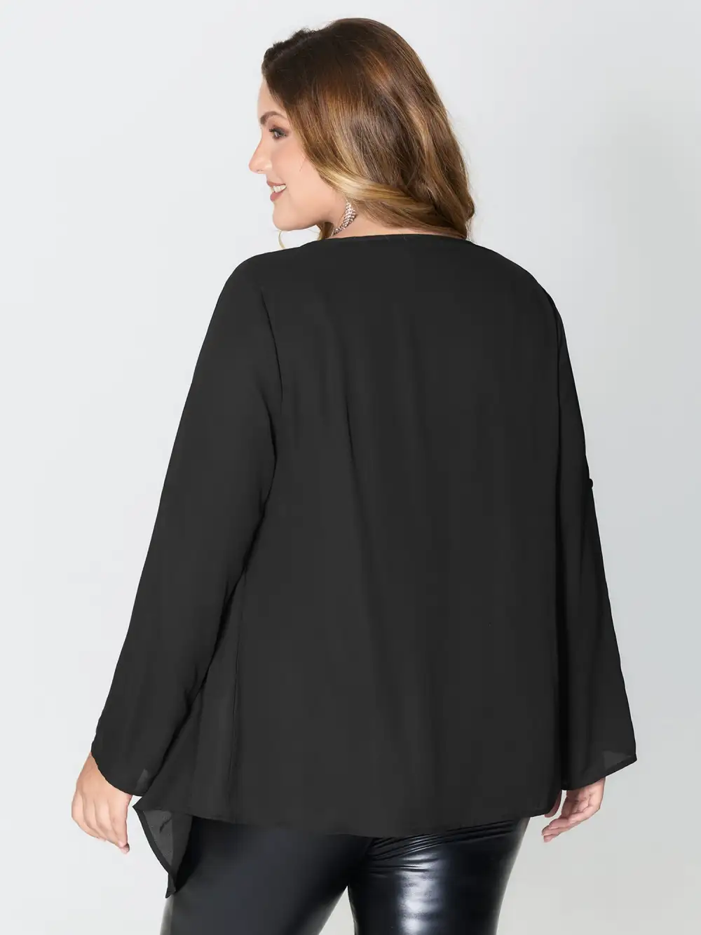 Shiny Silk Two-Piece Ruffled Blouse