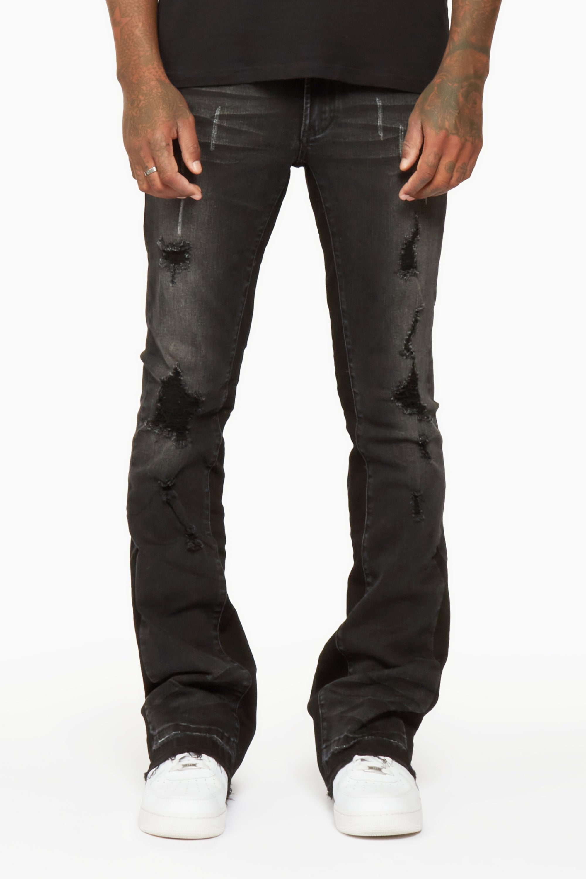 Tibbs Black Stacked Flare Jean