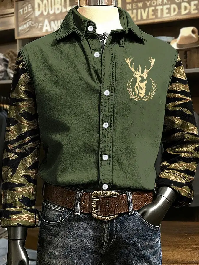 Men's Western Design Printed Long Sleeve Casual Shirt