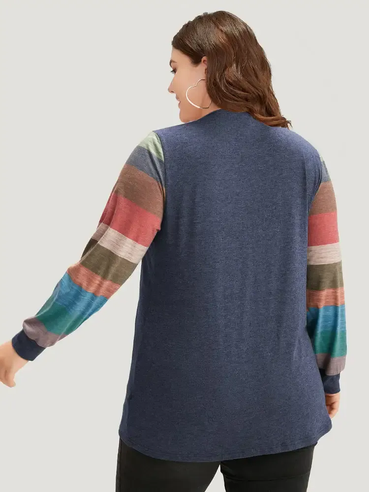 Colorblock Contrast V Neck Button Up T-Shirt