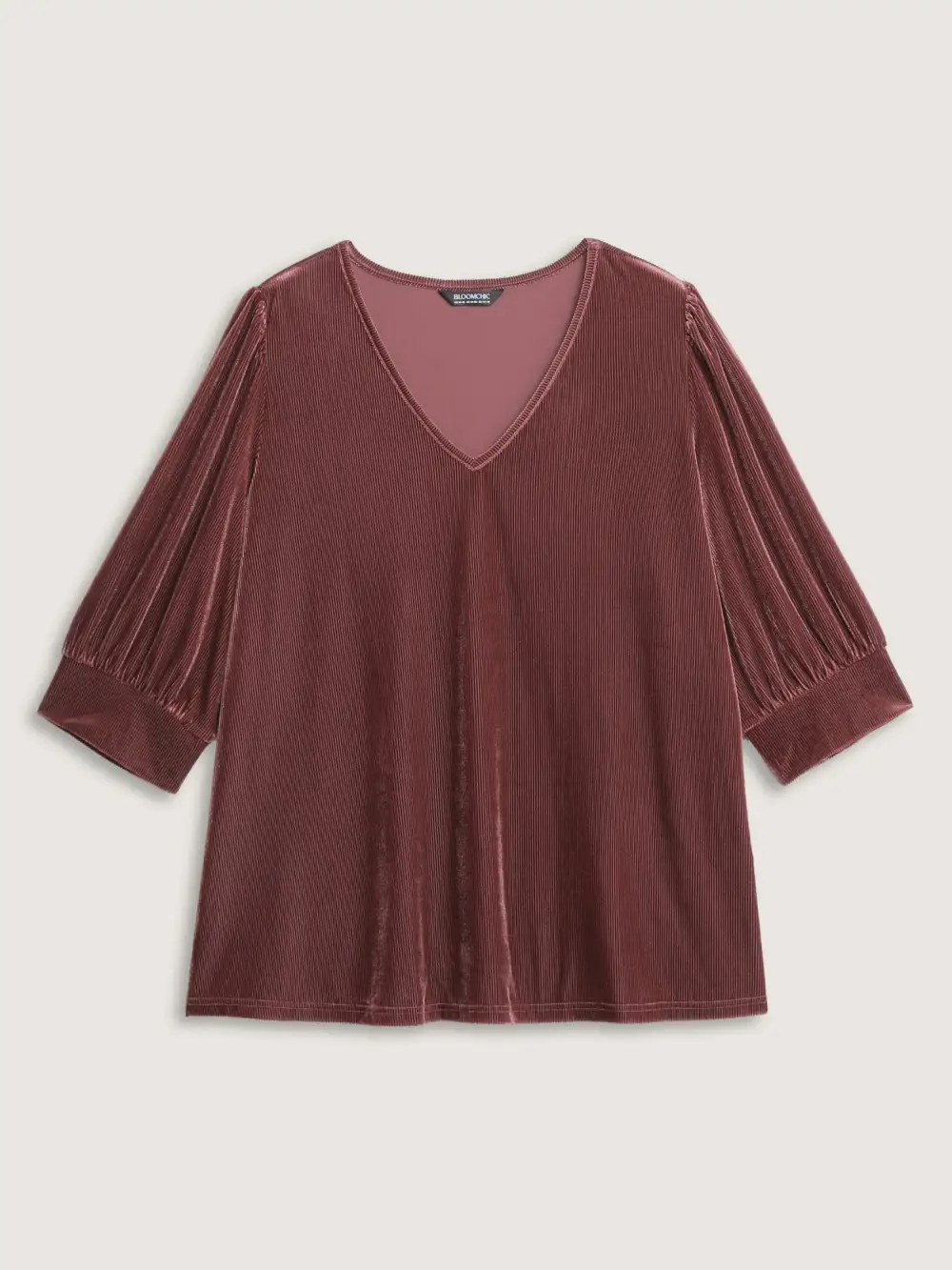 Velvet Textured Drape V-Neck Top
