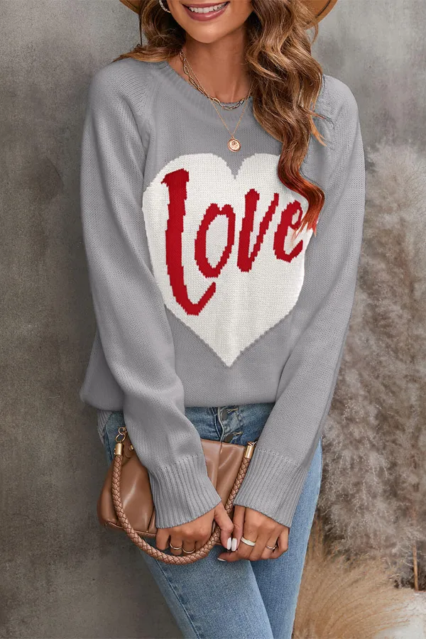 Love Heart Pattern Knitted Sweater