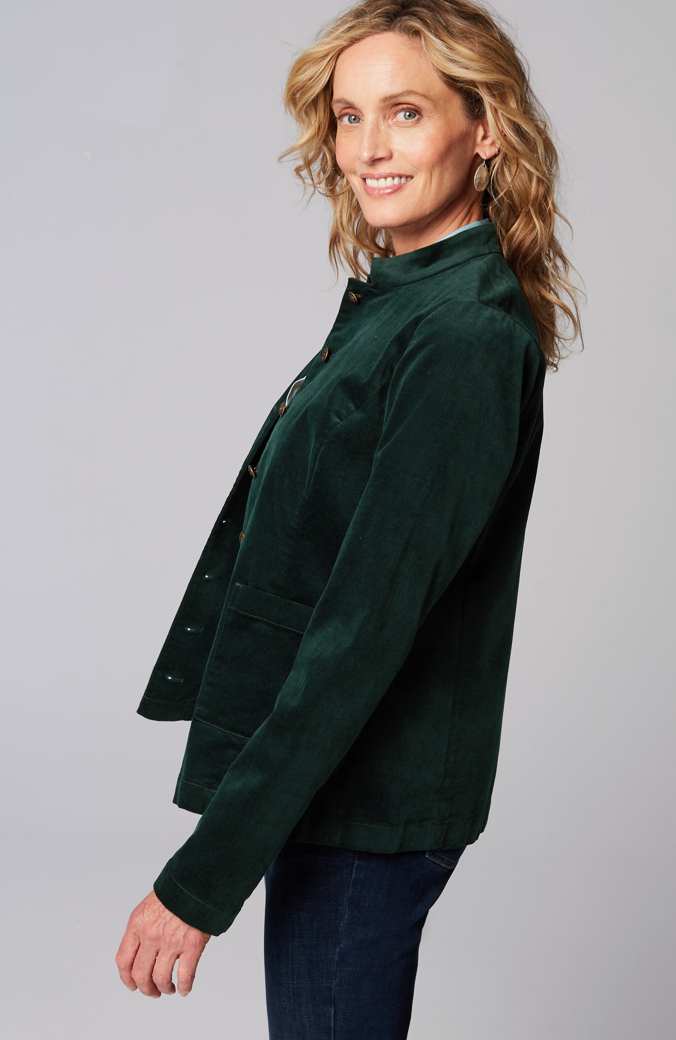 Velveteen-Stretch Military Jacket
