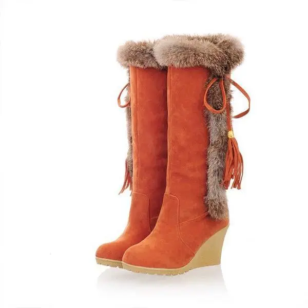 Women'S Rabbit Fur Warm Wedge Snow Boots 17020599C