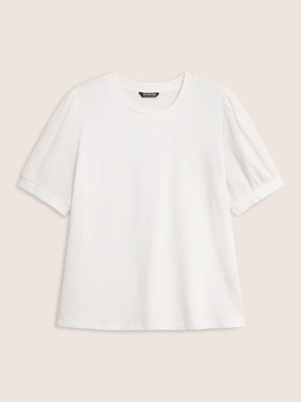 Plain Textured Patchwork Lantern Sleeve T-Shirt