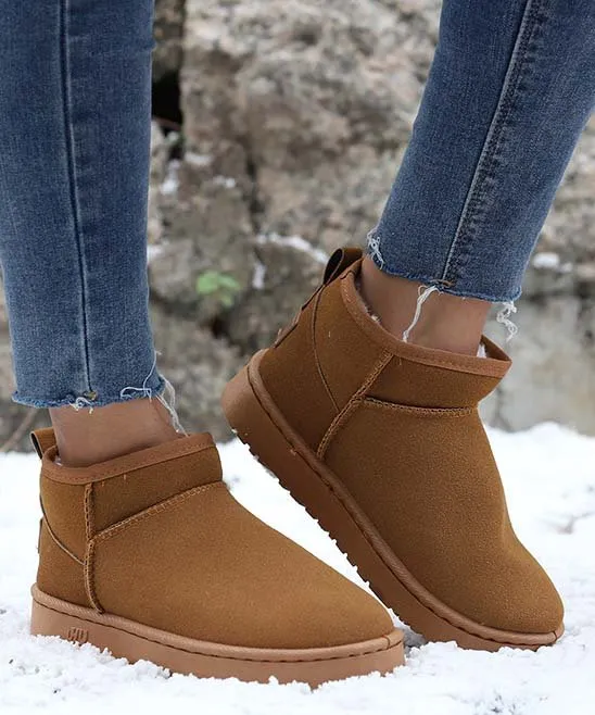 Brown Faux Fur-Lined Ankle Snow Boot - Women