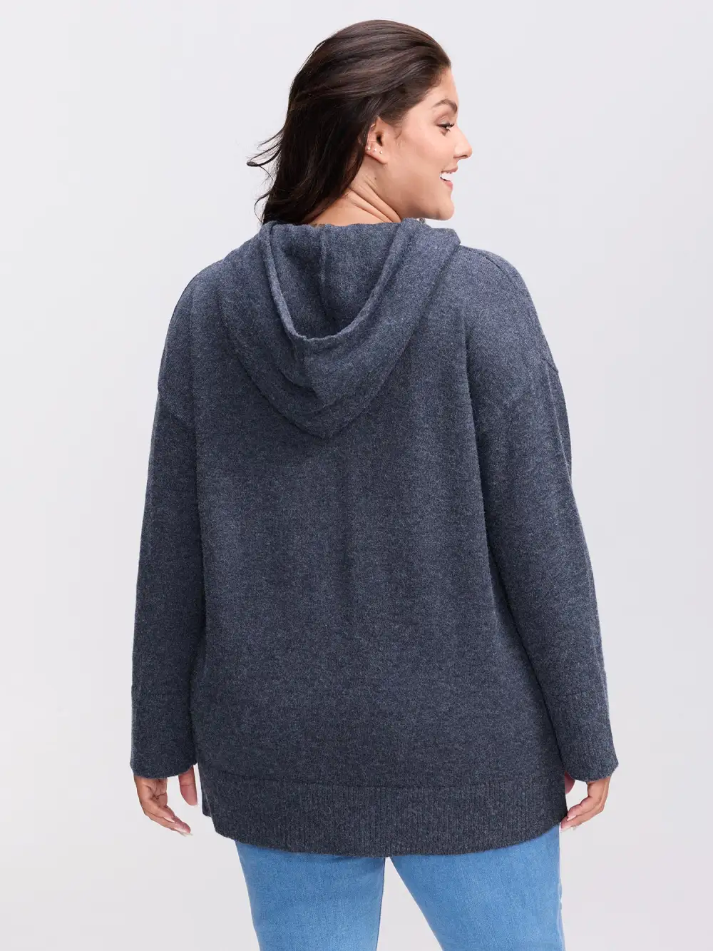 Straight-Sleeve Hooded Solid Pullover