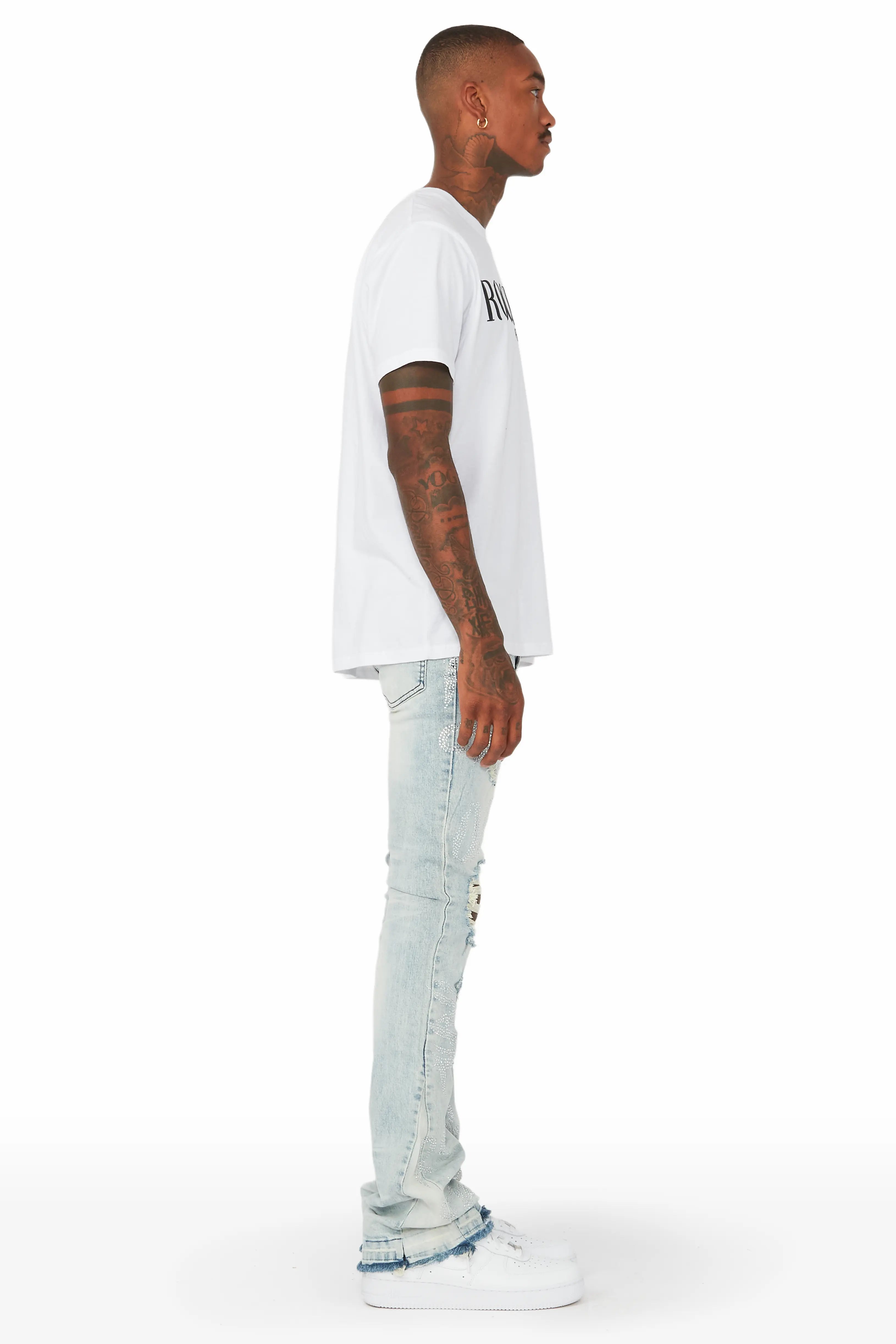 Cato Graphic Stacked Flare Jean-Blue