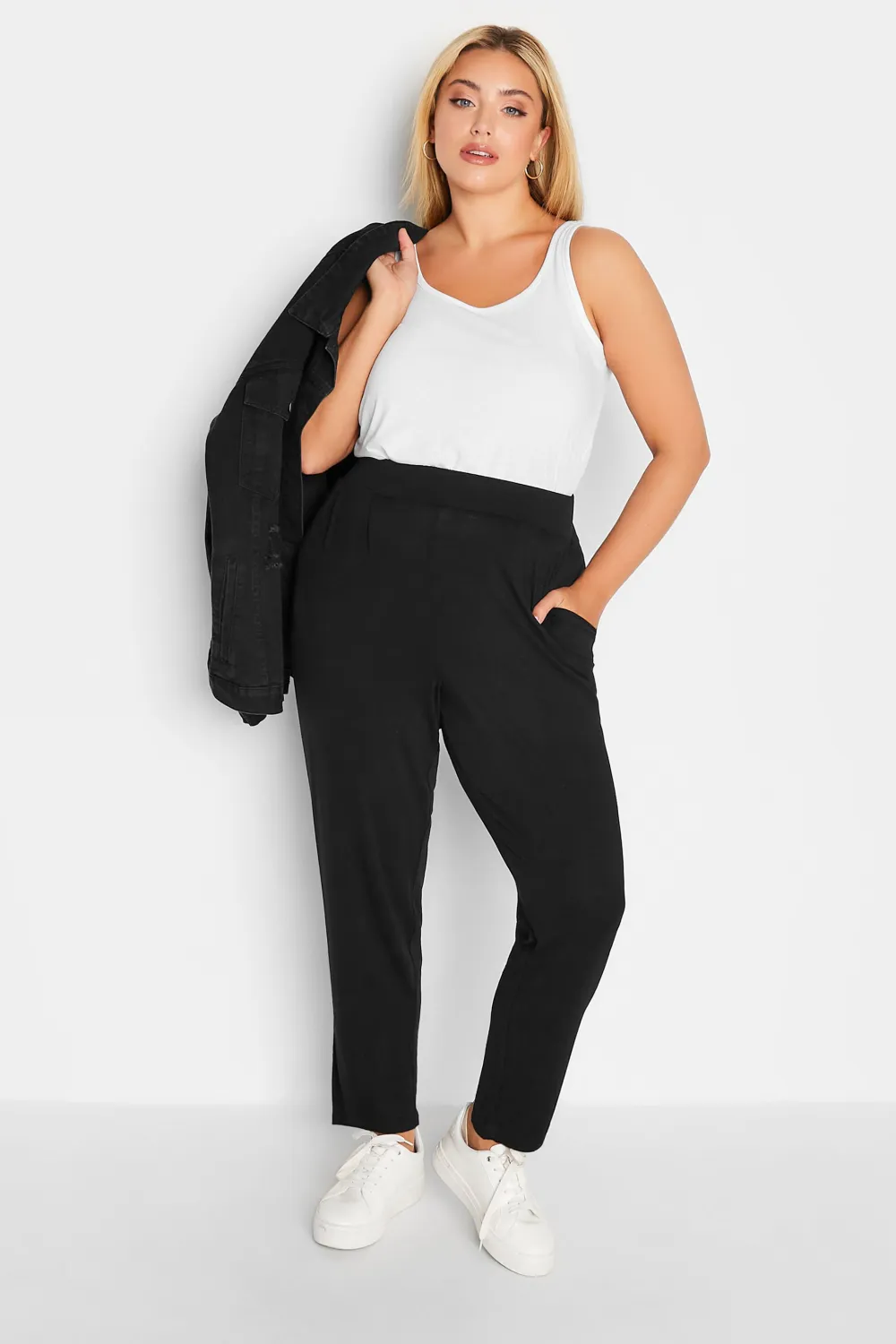 YOURS Curve Navy Blue Double Pleat Stretch Jersey Joggers