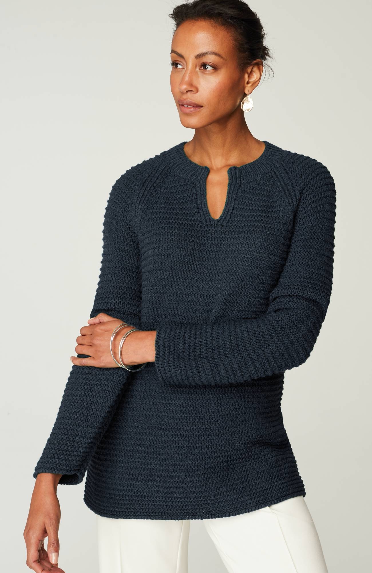 wearever textured split-neck sweater