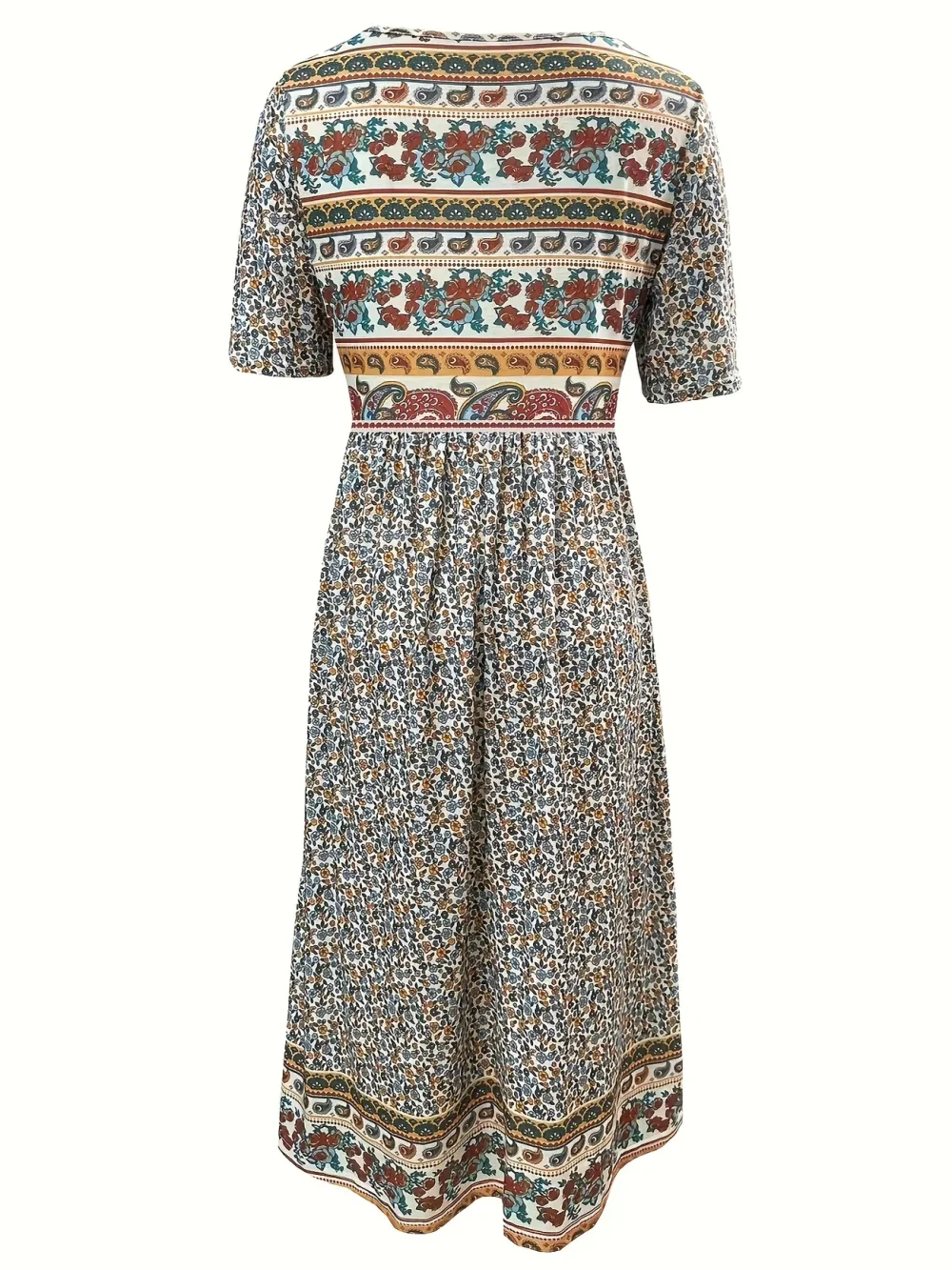 Floral Print Crew Neck Dress, Casual Short Sleeve Dress For Spring & Summer
