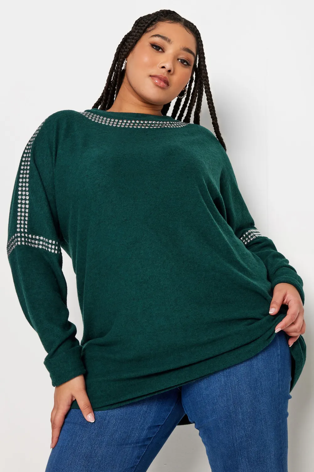 YOURS Curve Light Pink Stud Batwing Sleeve Jumper