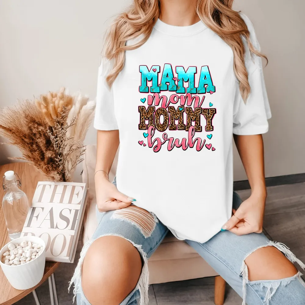 Mama Mom Mommy Bruh Print Round Neck Short Sleeve T-Shirt