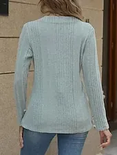 Women's T Shirt Casual Long Sleeve Regular Tops V Neck Daily Light Brown Blue Green Rose Pink Spring Fall