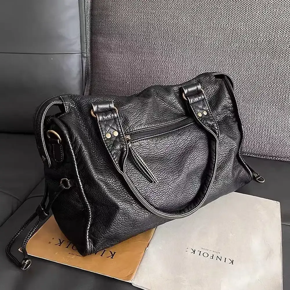 Stylish Vintage Black Leather Handbag