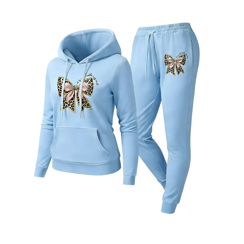 Women's Leopard Print Bow Pattern Tracksuit