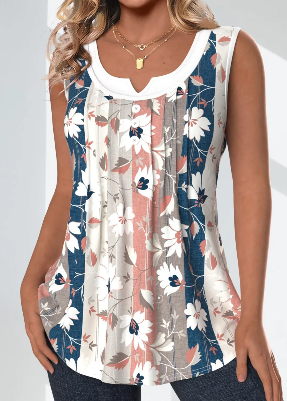 Multi Color Patchwork Floral Print Sleeveless Tank Top