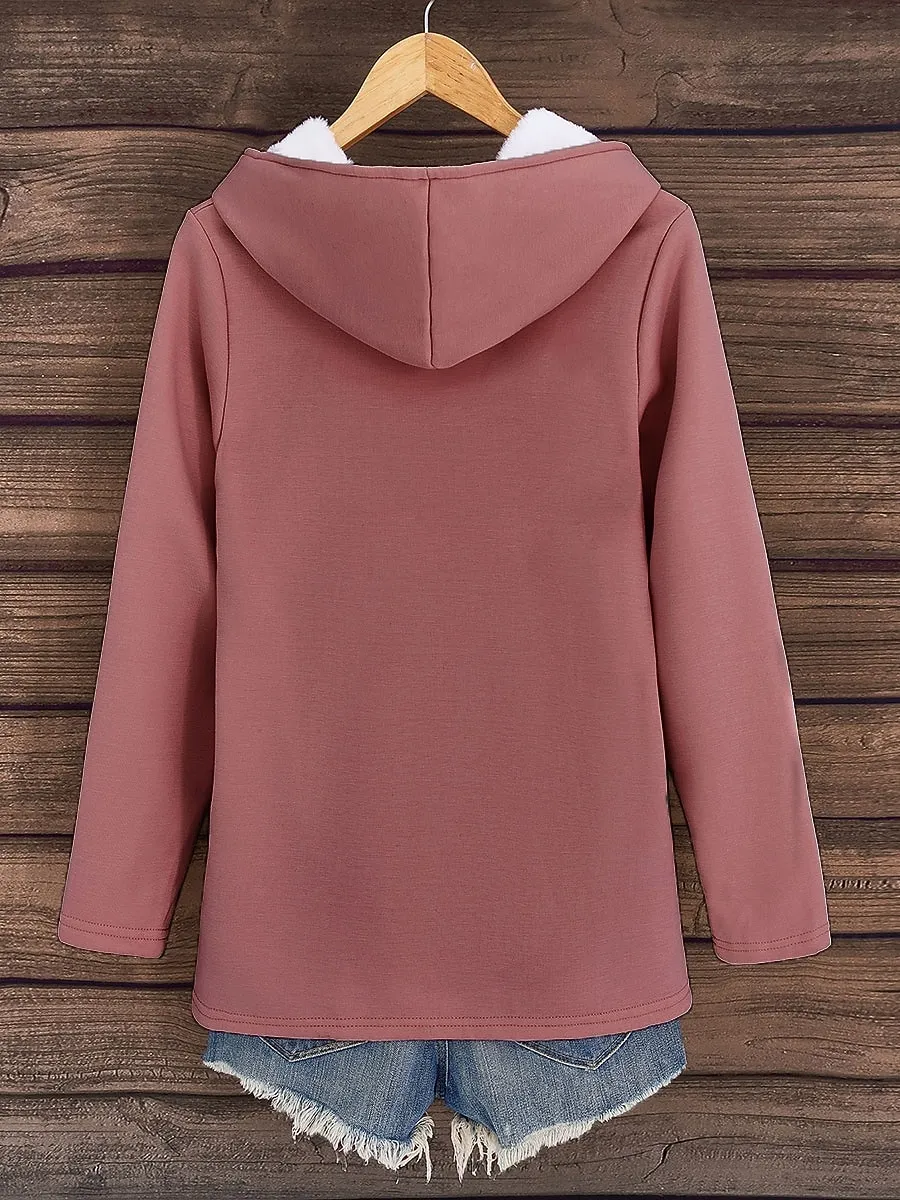 Women's Pullover Hoodie Sweatshirt Graphic Letter Warm Casual Sherpa Fleece Long Sleeve Hooded Long Tops Street Dailywear Casual Print Dark Pink Blue Gray Fall Winter
