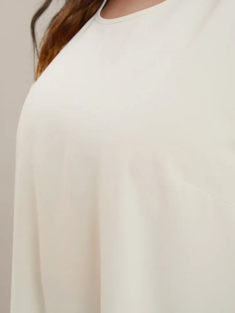 Plain Round Neck Button Detail Blouse