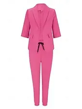 Women's Fashion Formal Blazer Suits Half Sleeve Solid Color Drawstring Work Business Dark Grey Black Dusty Rose Spring &  Fall Regular Fit