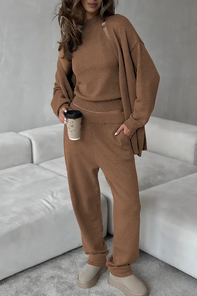Women's Solid Color Tank Top & Coat & Pants 3-Piece Set