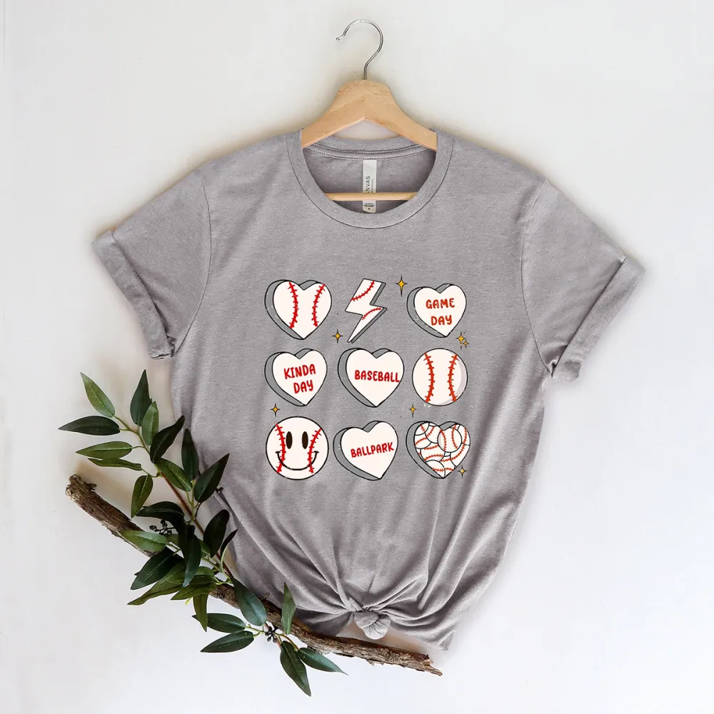 Baseball Game Day Print Round Neck Short Sleeve T-Shirt