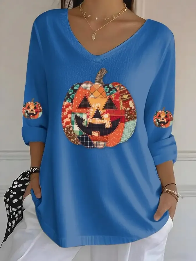 Women's Casual Autumn Pumpkin Bubble Ruffle Long Sleeve Top