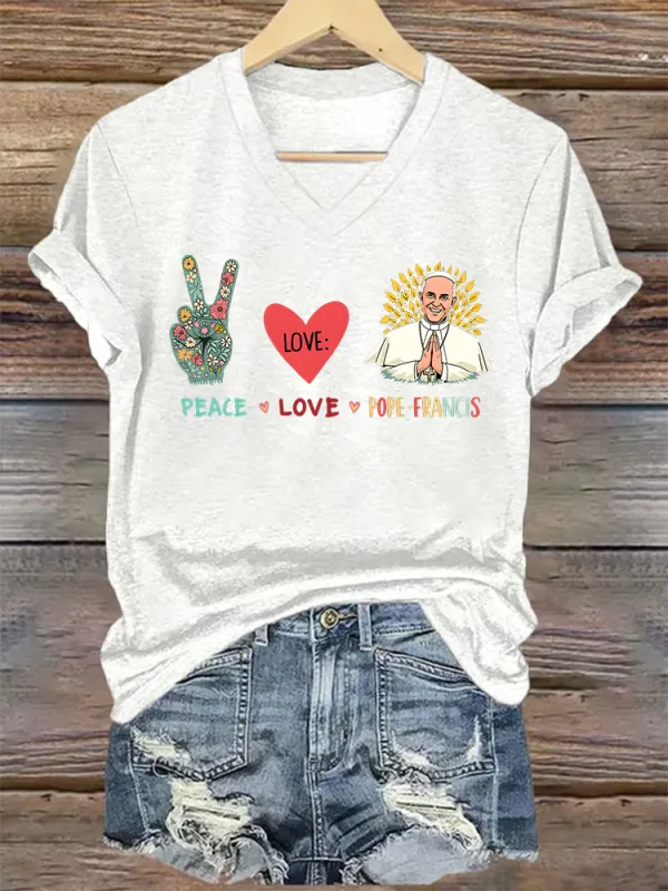 Women's Peace Love 1936-2025 Print Short Sleeve V-Neck Cotton T-Shirt