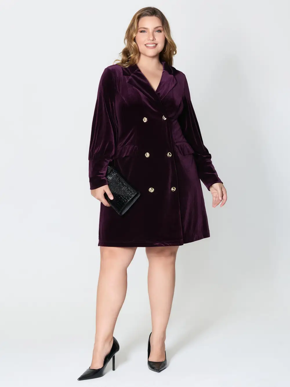 Velvet Stretchy Button Blazer Midi Dress