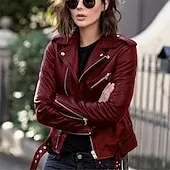 Women's Faux Leather Jacket Comfortable Full Zip Fashion Street Style Plain Outdoor Casual Daily Regular Turndown Regular Fit Long Sleeve Outerwear Silver Black Pink Spring Fall