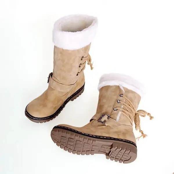 Women's Casual Plush Belt Buckle Mid-Cut Snow Boots 62466792S