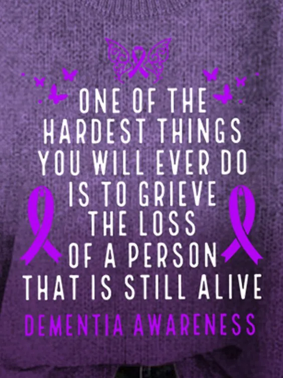 Dementia Awareness Month Butterfly Warrior Alzheimers Casual Purple Floral Crew Neck Sweater