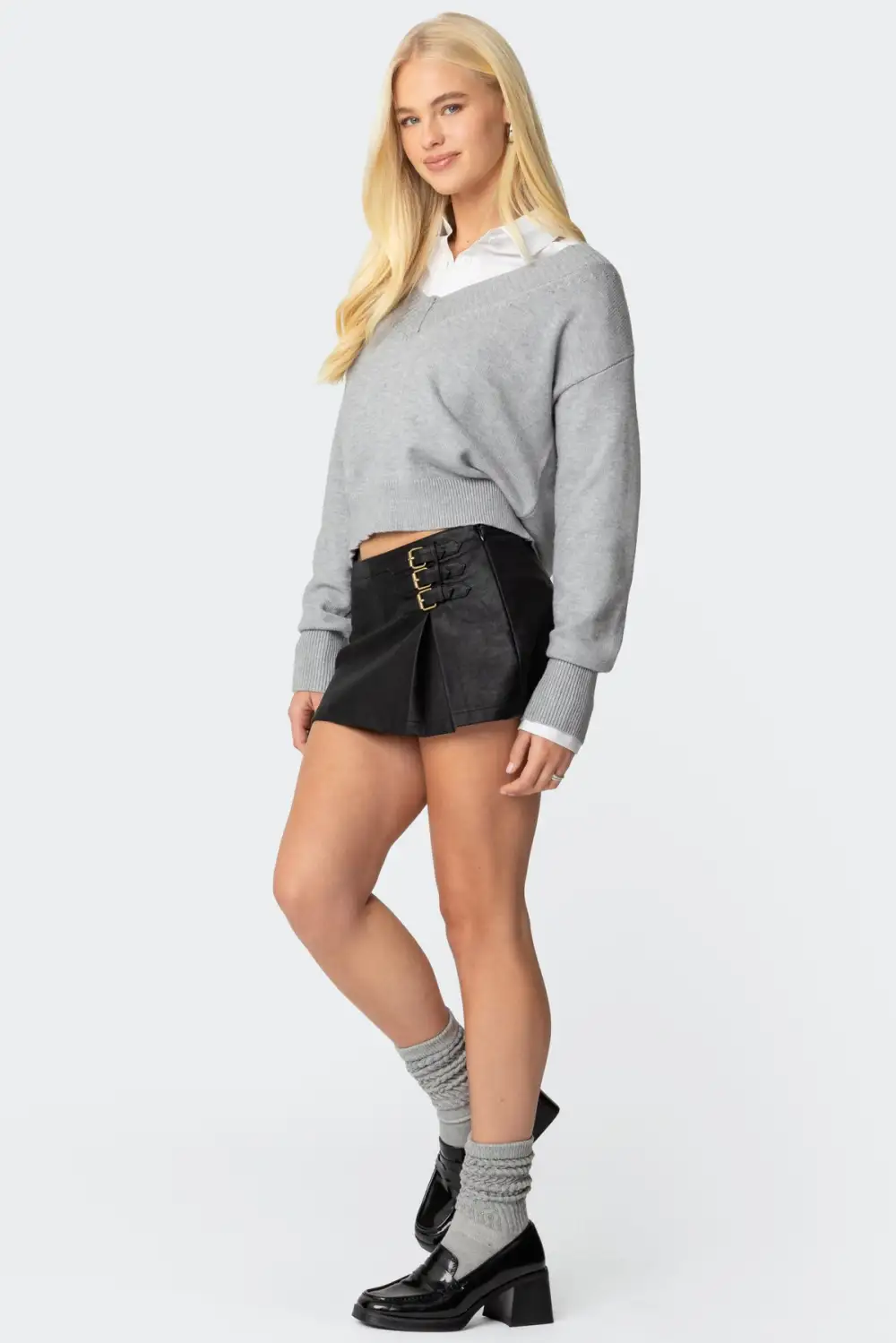 Triple Belt Faux Leather Mini Skort