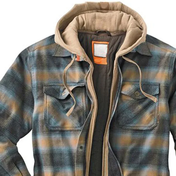 Men's Plaid Brushed And Fleece Padded Hooded Cardigan Jacket