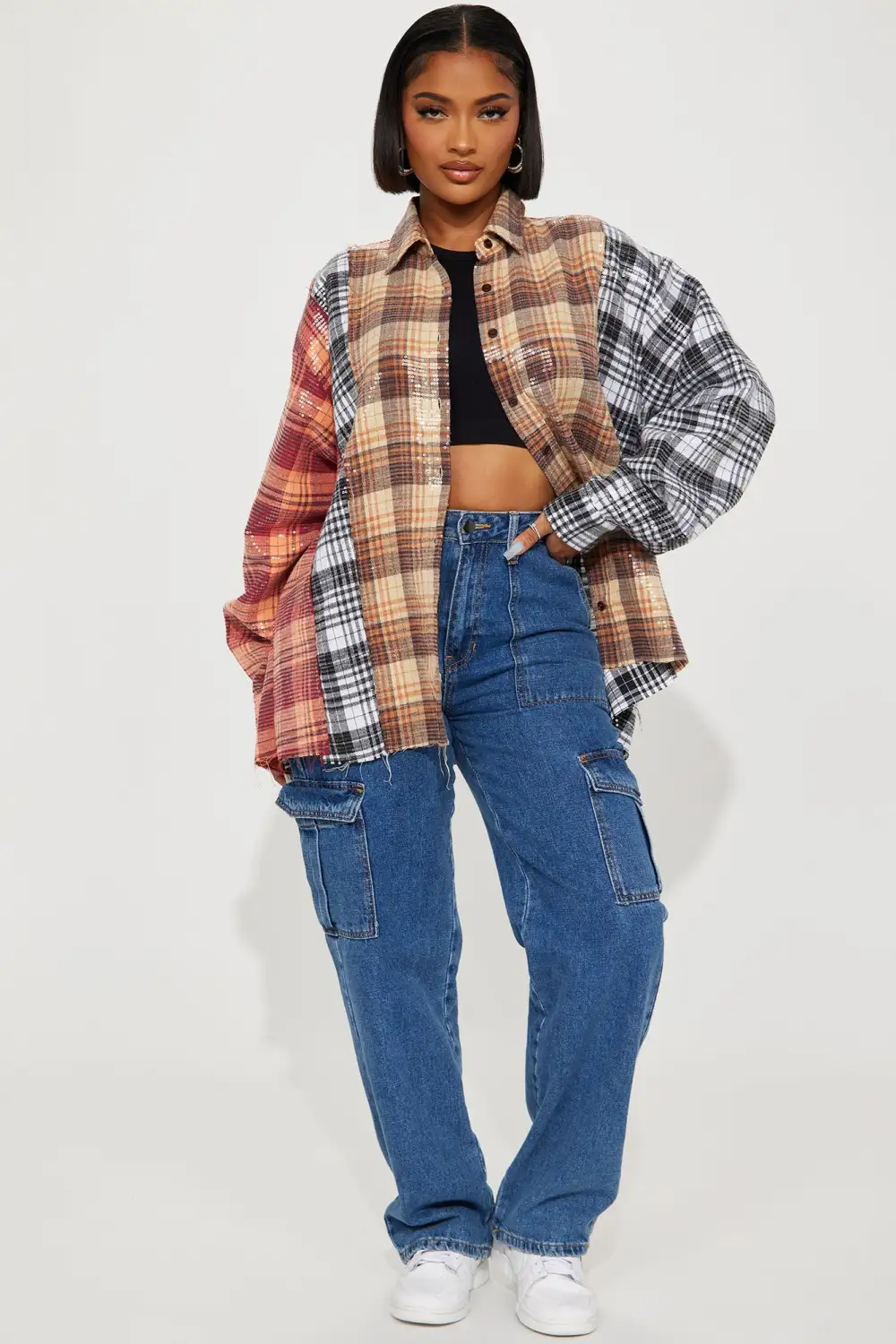 Street Queen Sequin Plaid Shirt - Multi Color