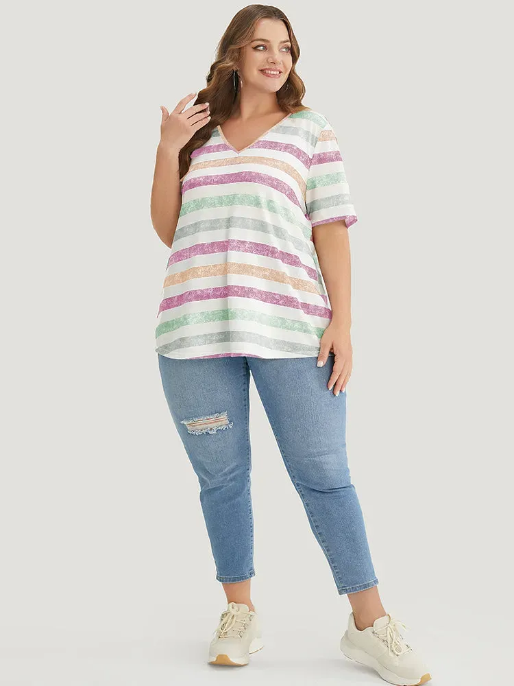 Striped Contrast V Neck T-shirt
