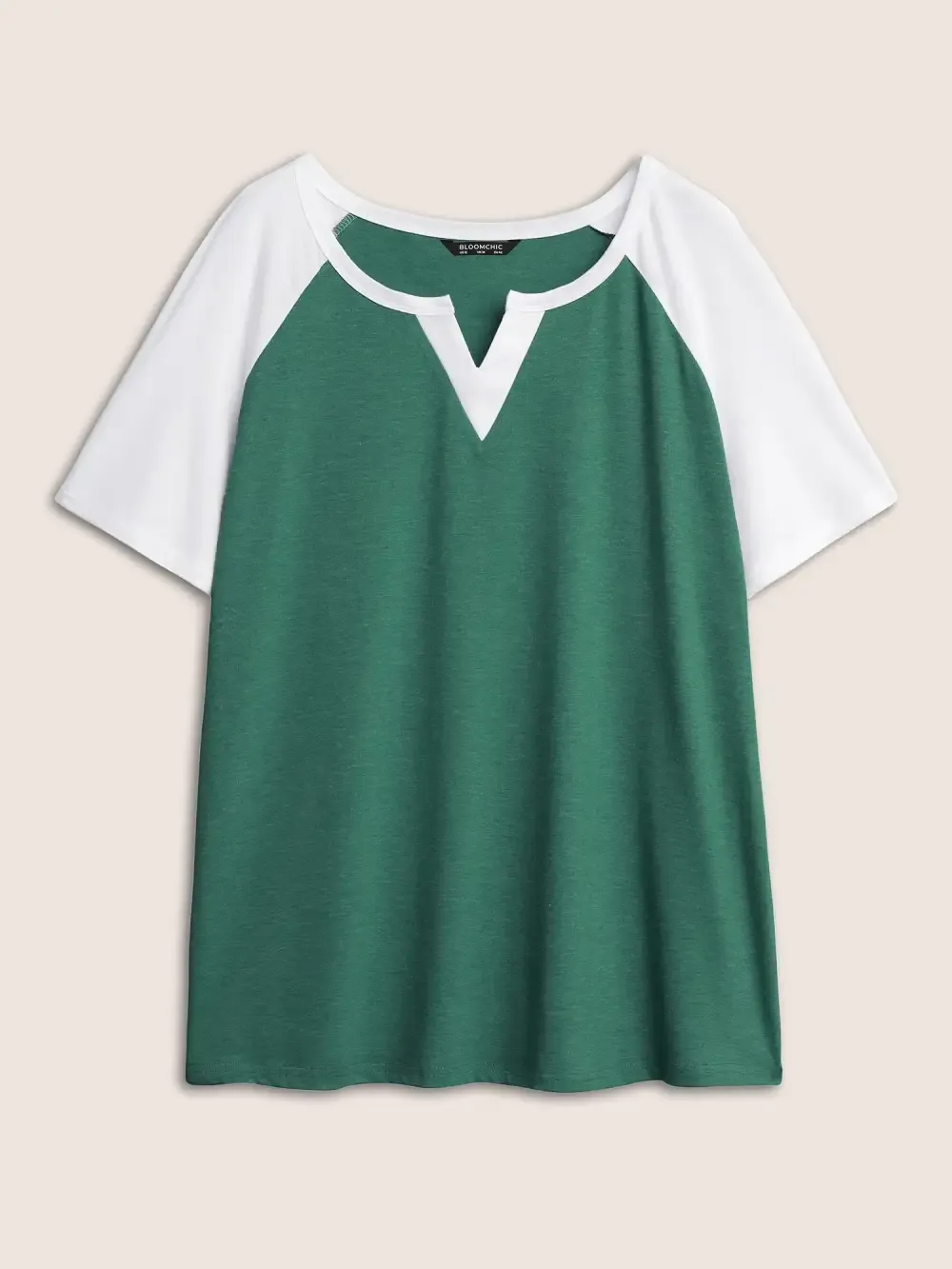 Colorblock Contrast Notched Raglan Sleeve T-Shirt