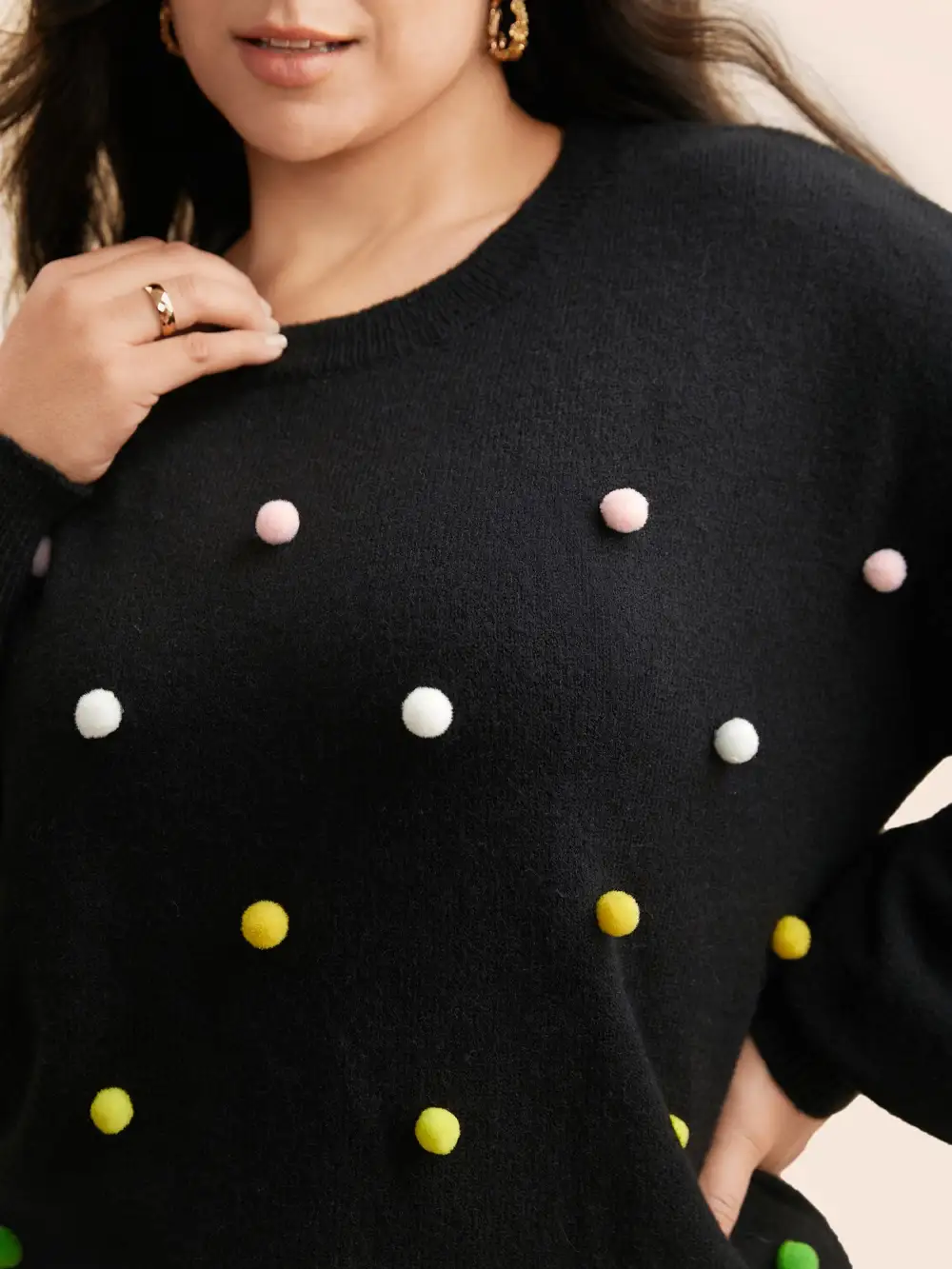 Colored Fluffy Ball Drop Shoulder Pullover