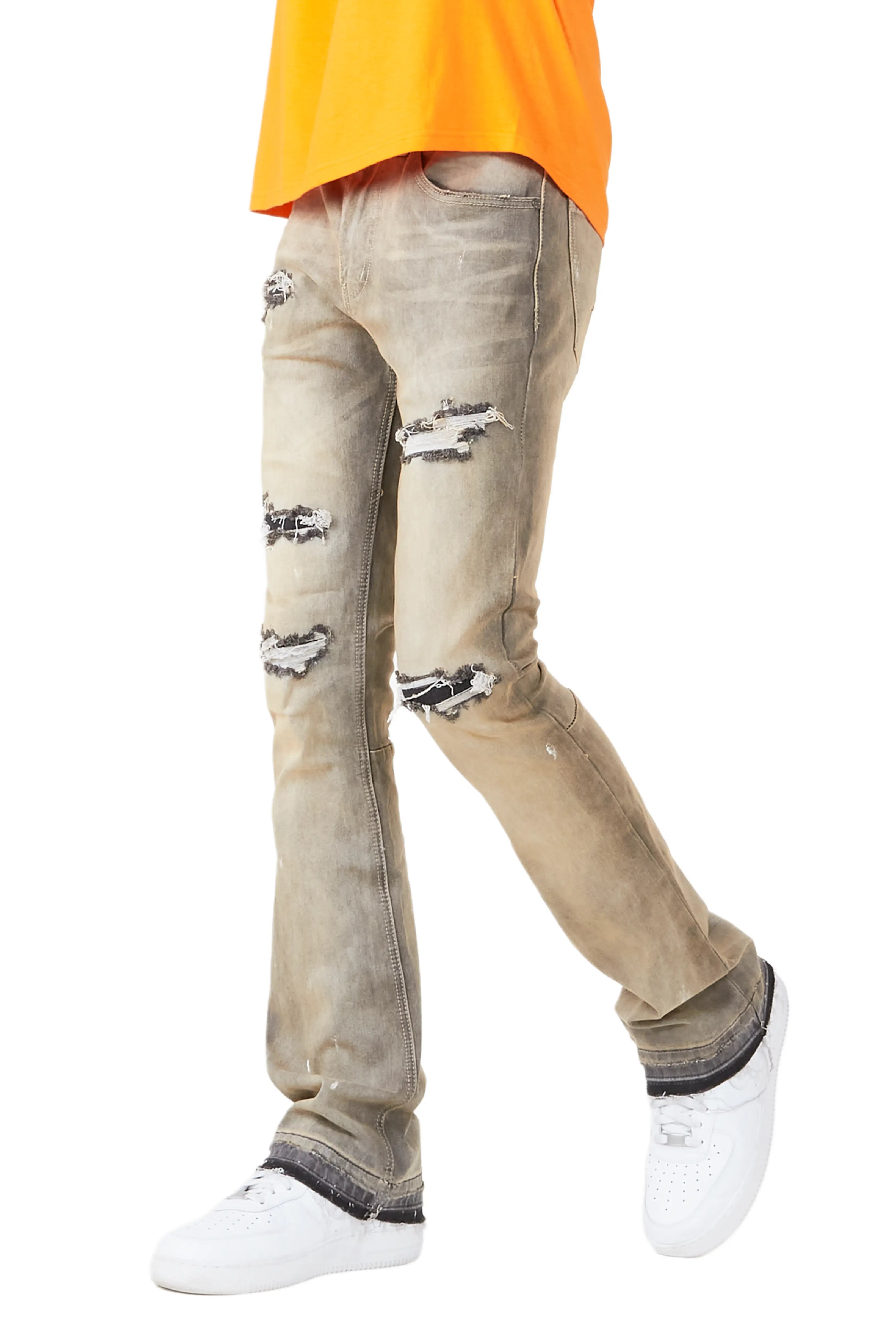 Garth Grey Patched Stacked Flare Jean