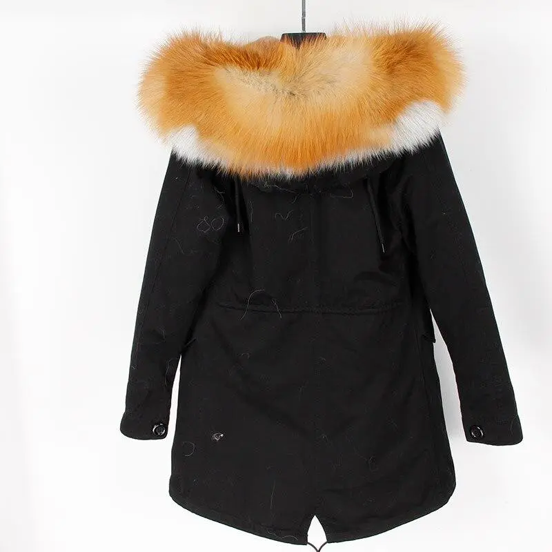 Women's Parka Natural Fox Fur Long Coat Artificial Fur Lining Fur